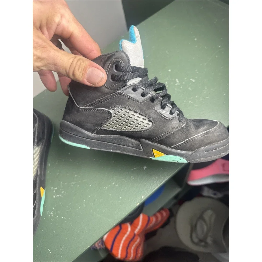 Size 2Y - Nike Air Jordan 5 Retro Aqua (PS)   440889-047 Black Blue NO INSOLES